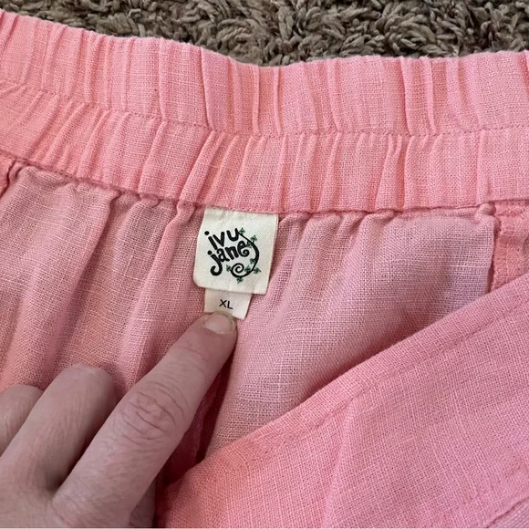 Ivy Jane Pink 100% Linen High Waisted Wide Leg Crop Pants - Size XL - Picture 3 of 10